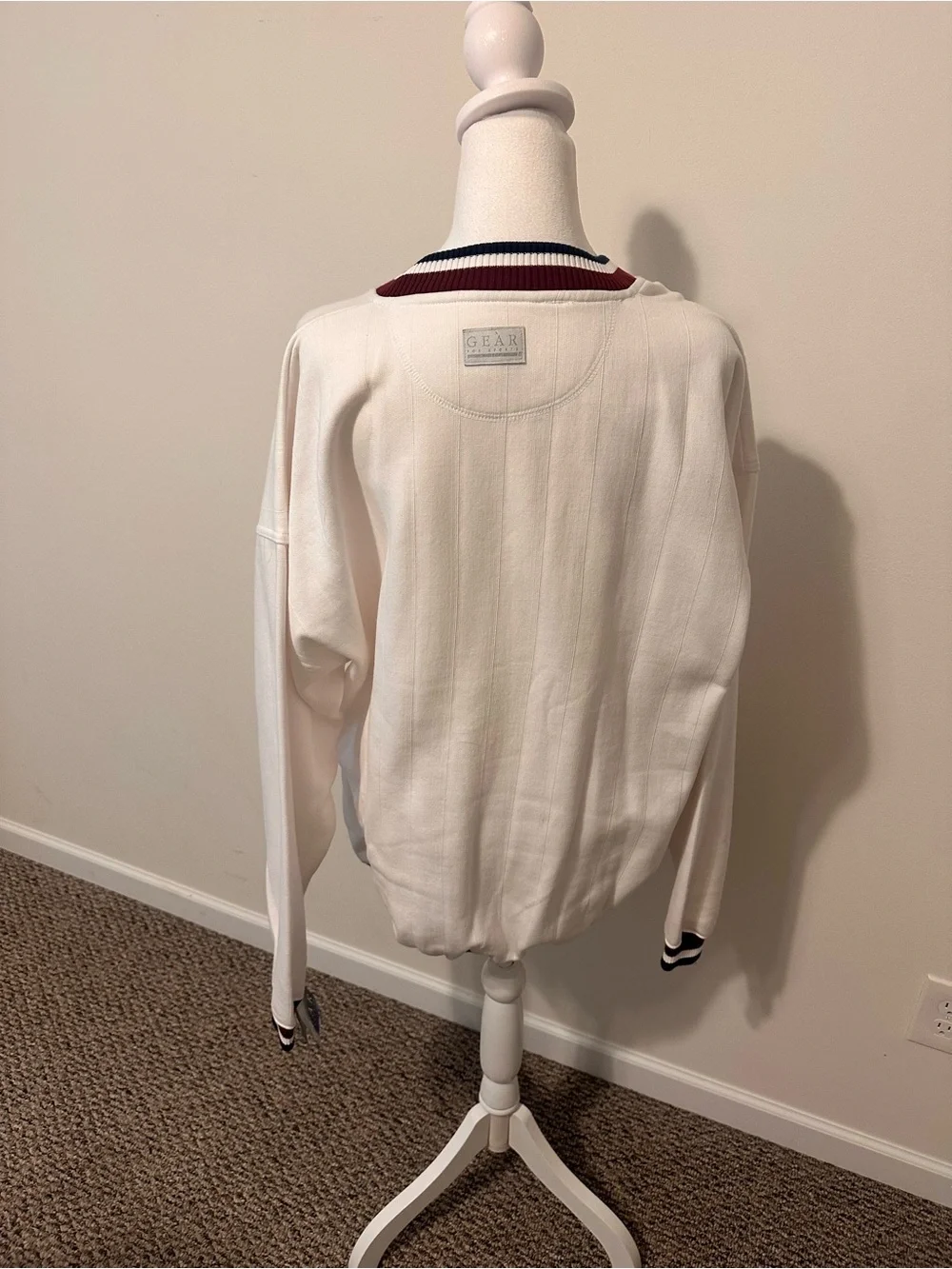 GEAR For Sports White V-Neck Chevrolet Logo Sweater with Navy Burgundy Size XXL